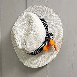 White wide brim sun hat with scarf